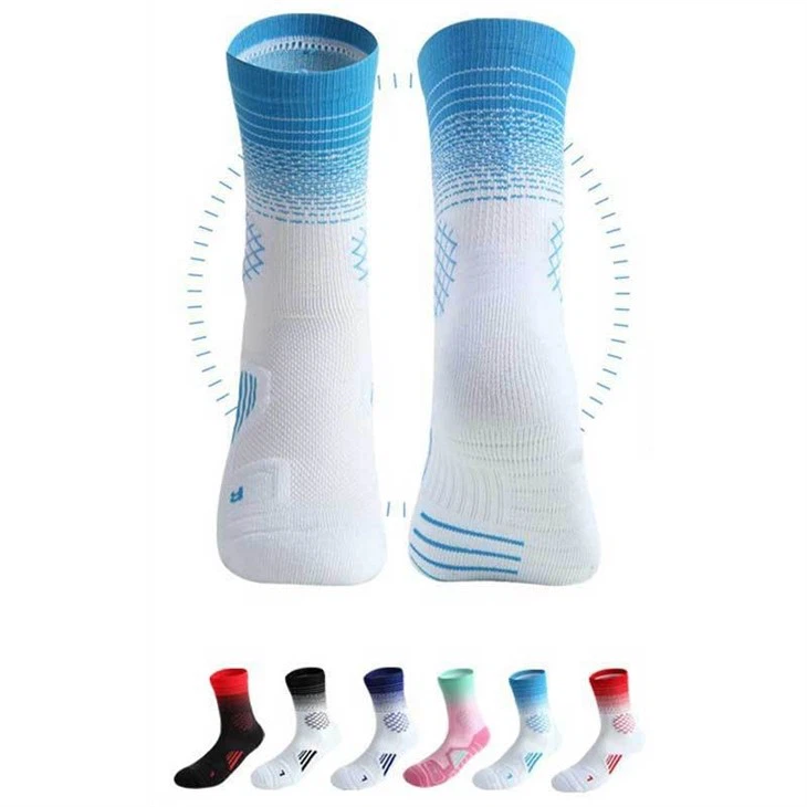 Men's Mid-Cut Color-Block Basketball Socks With Non-Slip Terry Bottom